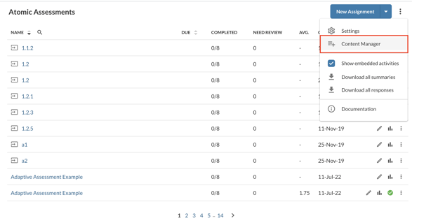 Figure 1: Shows the Content Manager 3  in the Atomic Assessments Activity Manager